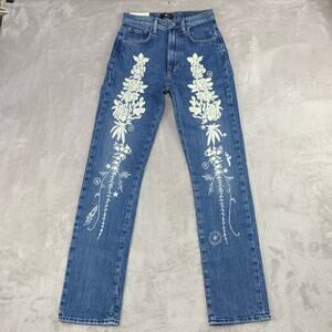 NWT 7 For All Mankind Jeans Easy Slim Embroidered Womens 24 Boho Festival $278